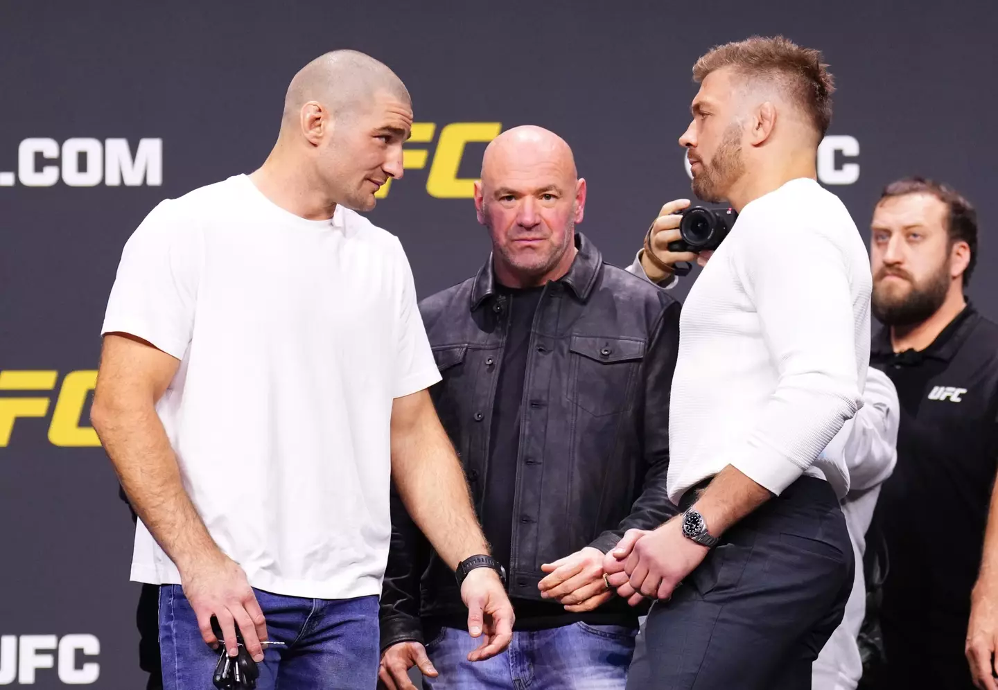 Sean Strickland and Dricus Du Plessis face off. Image: Getty