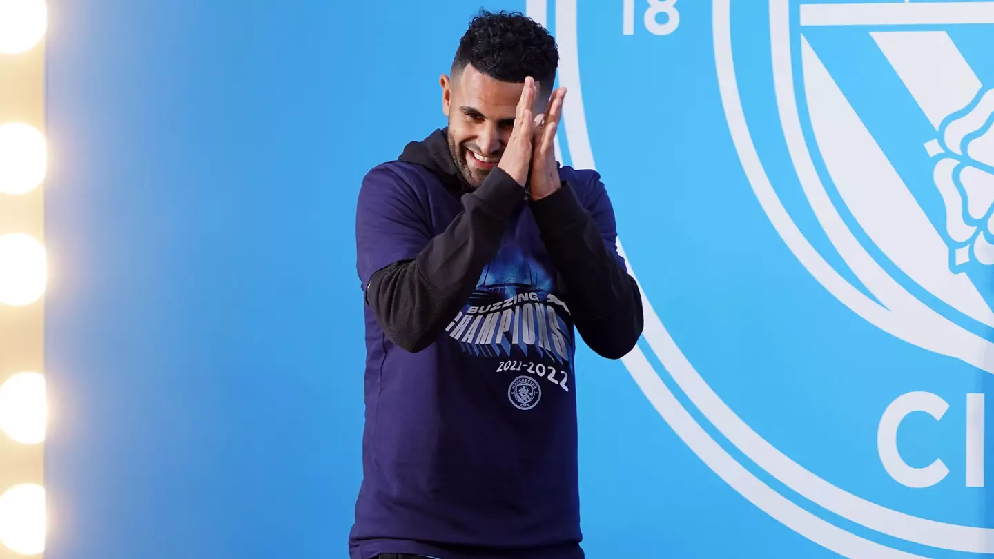 Riyad Mahrez celebrates the Premier League title win of 2022.