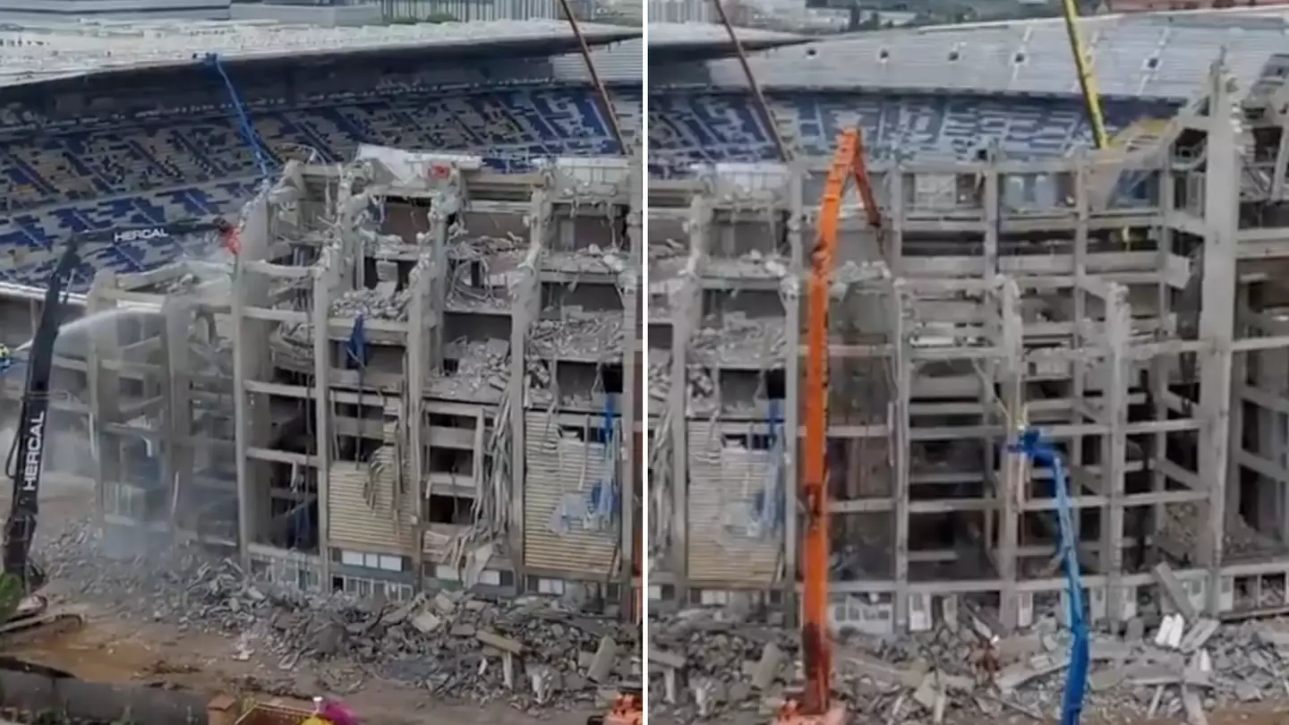Barcelona tear down Nou Camp with cranes in shocking footage of the stadium's demolition