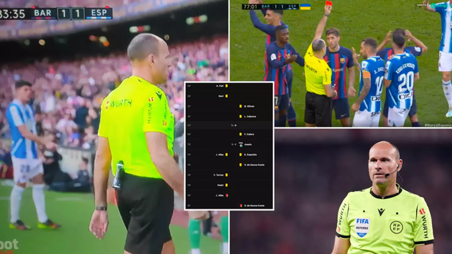 Mateu Lahoz gives out 15 cards during Barcelona vs Espanyol in controversial refereeing performance
