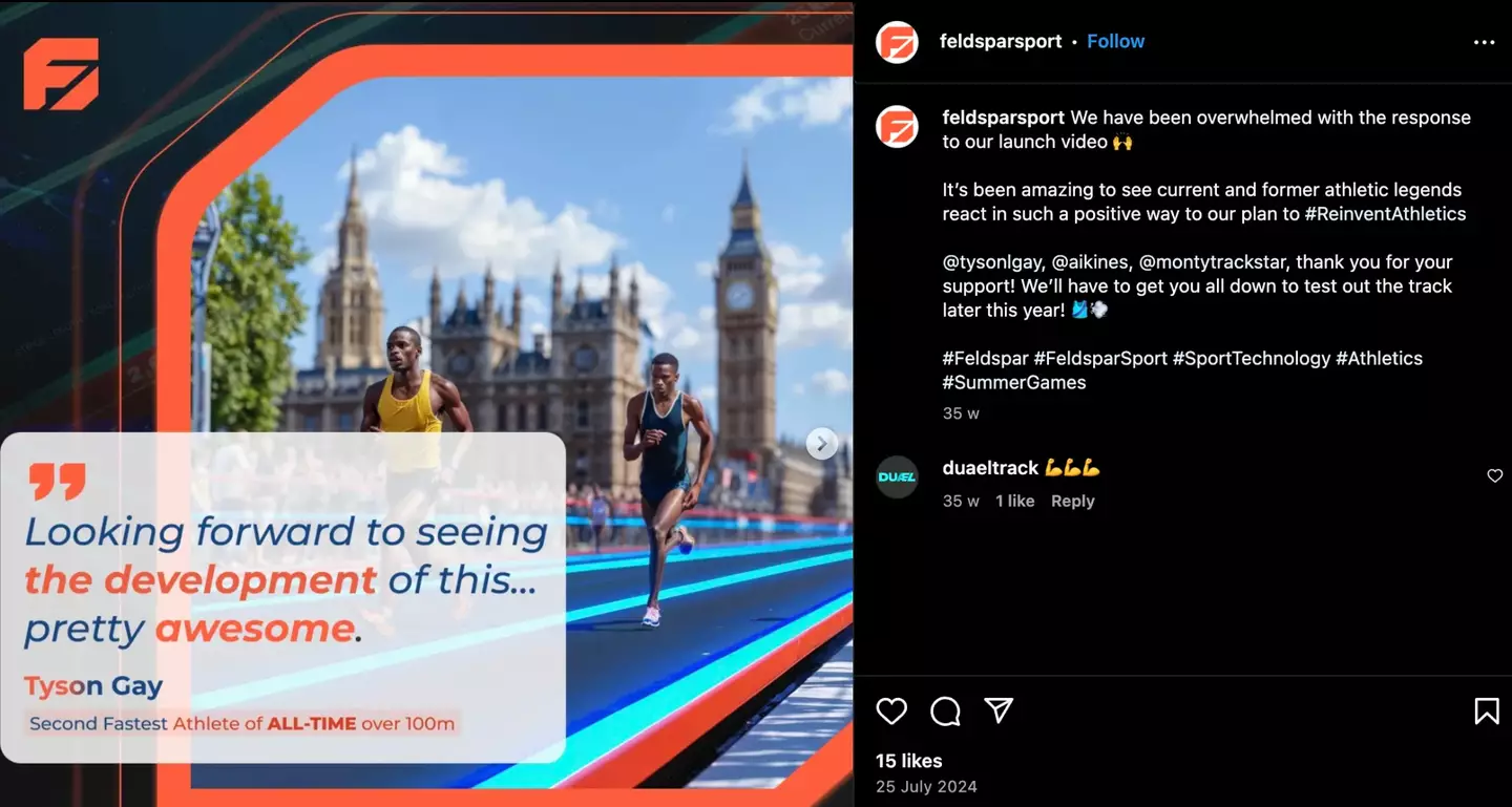 Tyson Gay has made his feelings clear on a new athletics 'super track' (Image: Instagram/Feldspar)