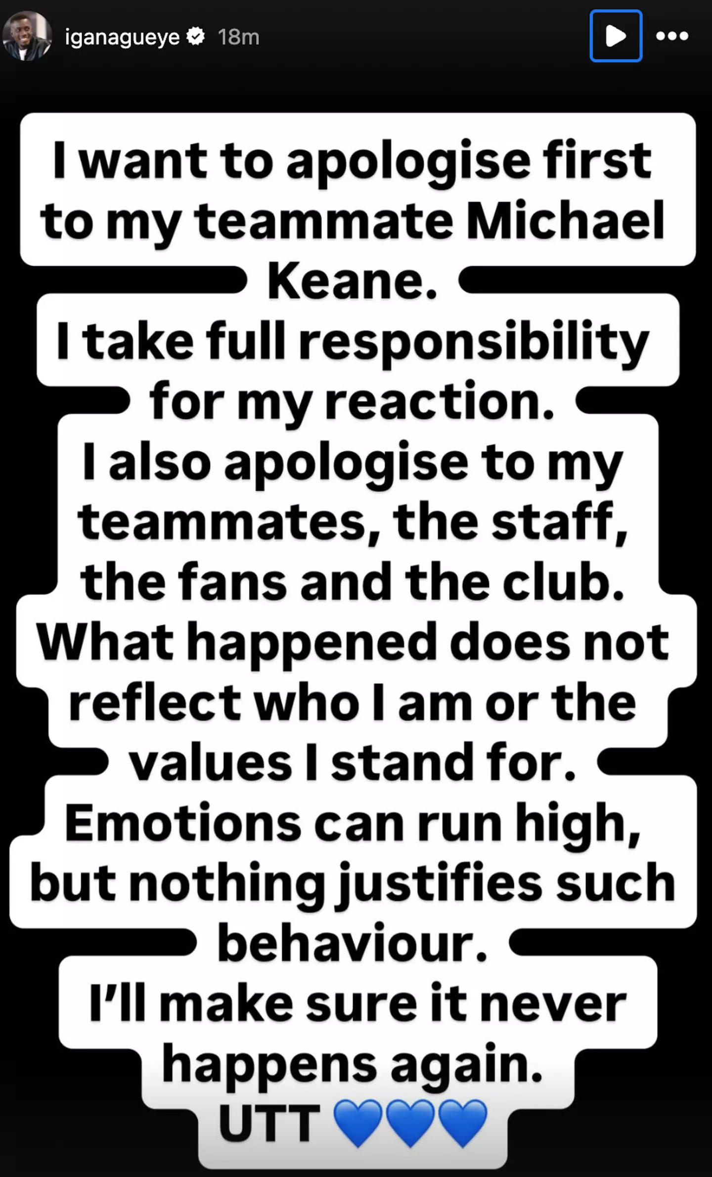 Gueye's apology in full (Image: Instagram/@iganagueye)