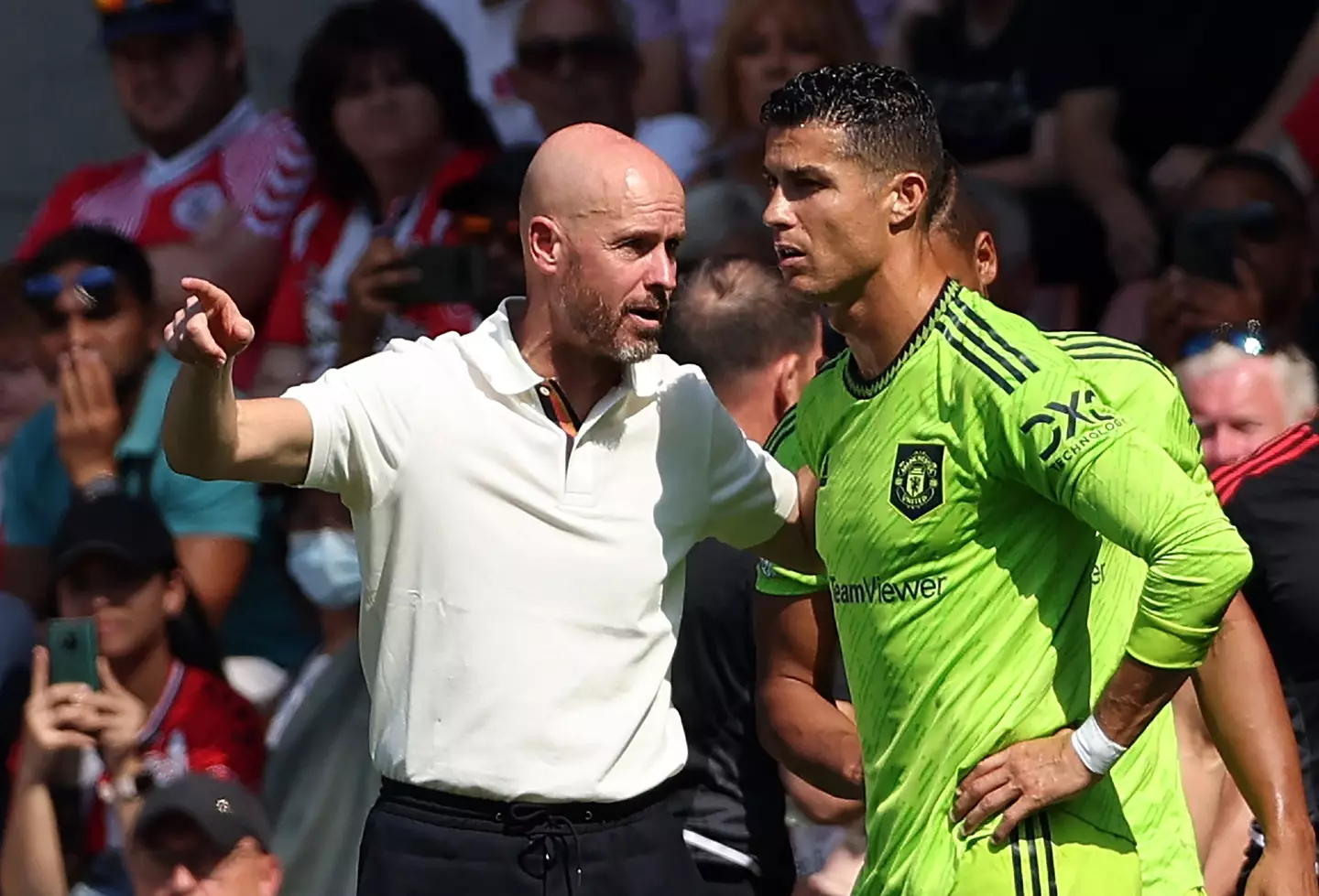 Cristiano Ronaldo and Erik ten Hag fell out during their time together at Manchester United. Image: Getty