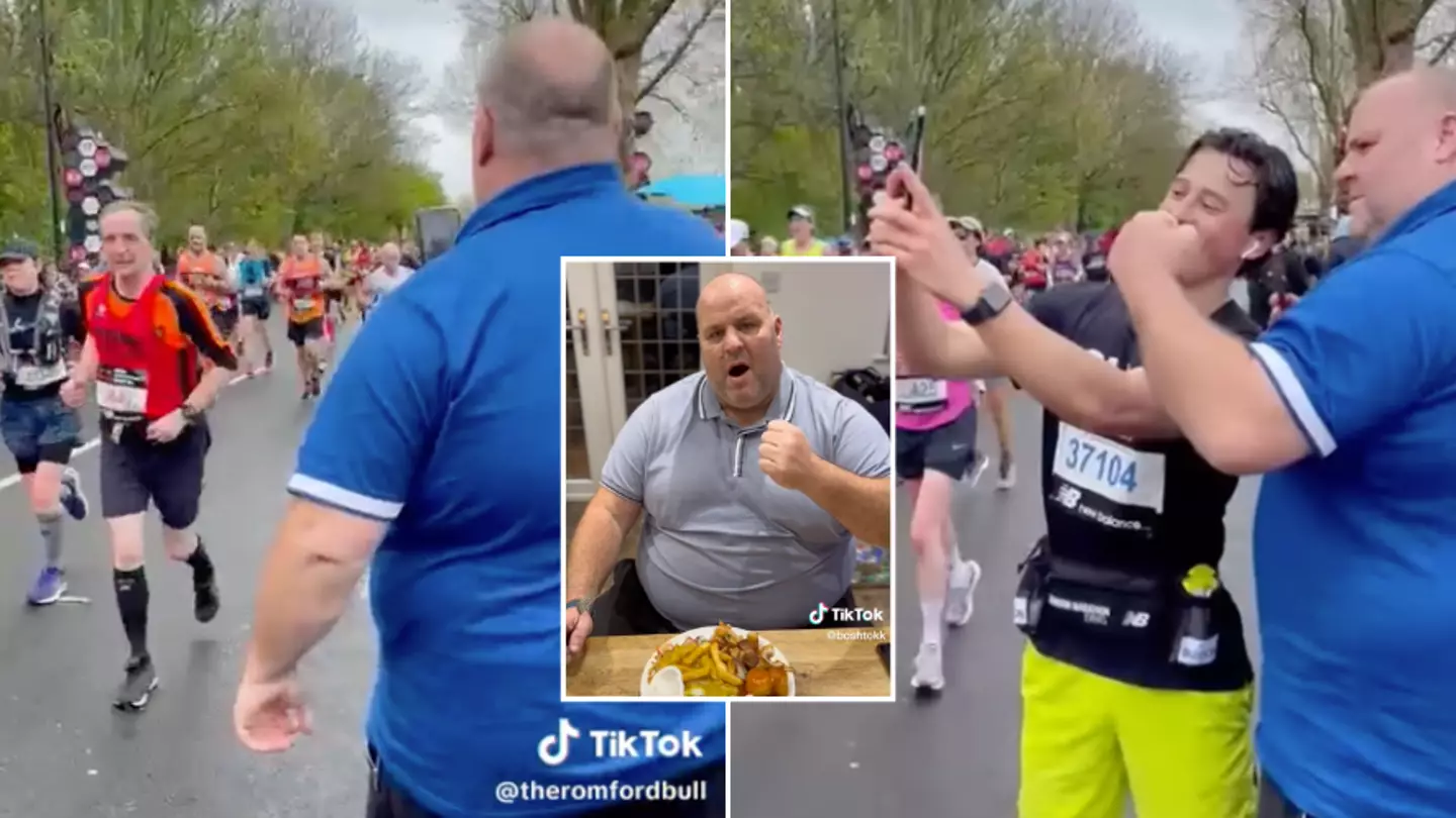 'Big John' showed his support for the London Marathon runners by yelling 'Bosh' as they ran by