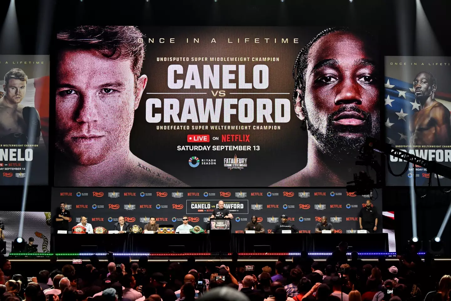 Canelo Alvarez and Terence Crawford press conference. Image: David Becker / Stringer via Getty