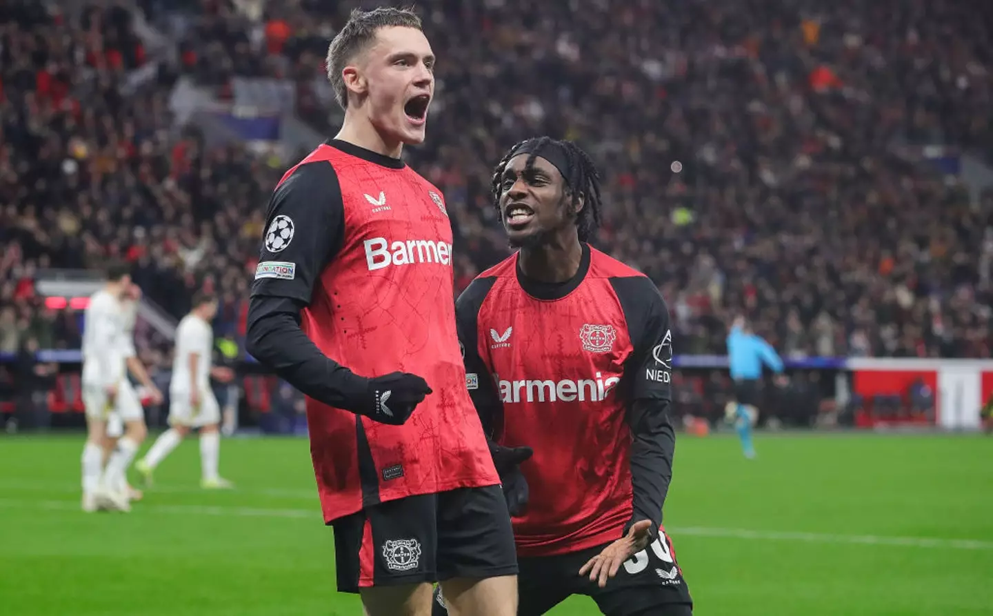 Bayer Leverkusen stars Florian Wirtz and Jeremie Frimpong will reportedly join Liverpool. (Image: Getty)