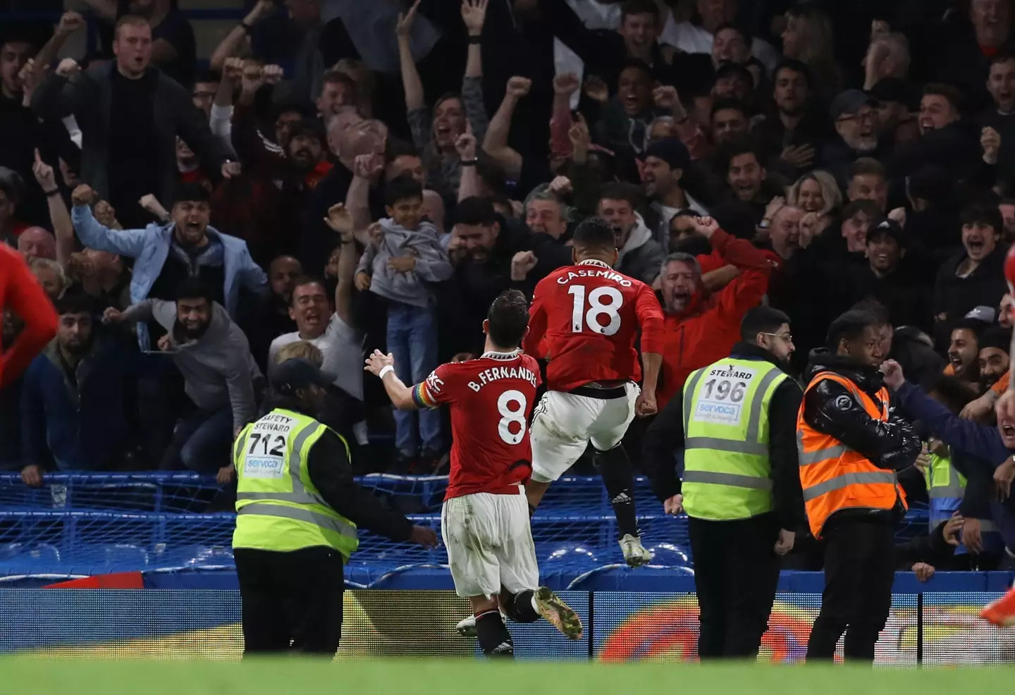 Casemiro celebrates in front of the away fans. Image: Alamy