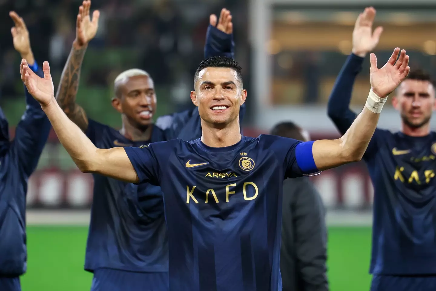 Cristiano Ronaldo celebrates an Al Nassr victory. Image: Getty 