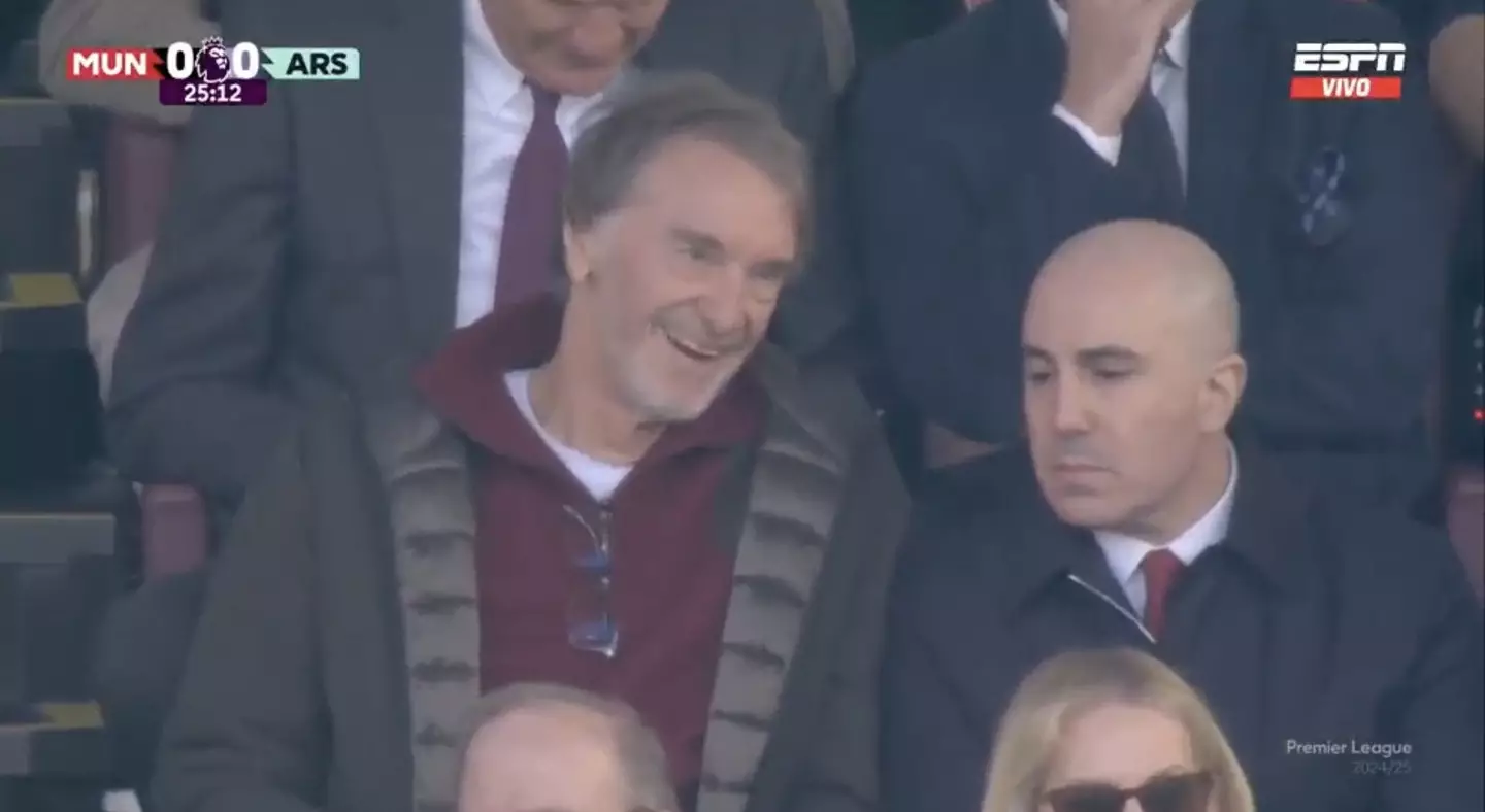 Sir Jim Ratcliffe laughing in the crowd angered Manchester United fans. Image: Premier League