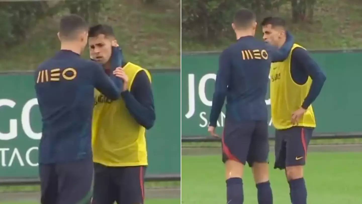 Joao Cancelo looks extremely awkward in Cristiano Ronaldo interaction