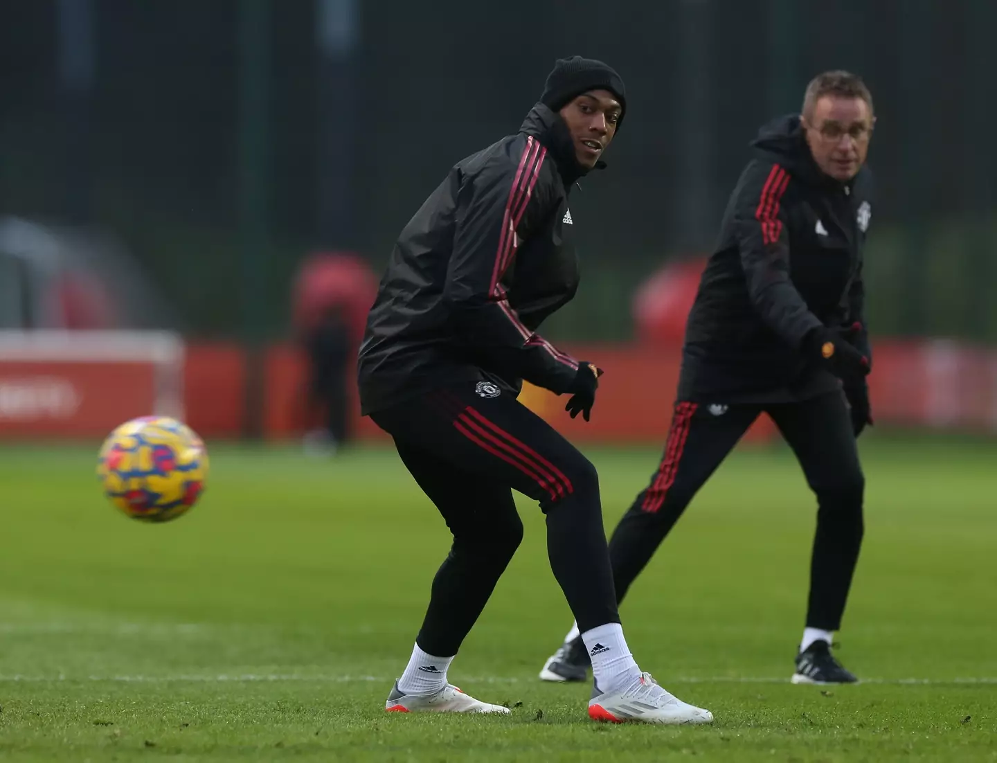 Anthony Martial during a Ralf Rangnick Manchester United training session. Image: Getty