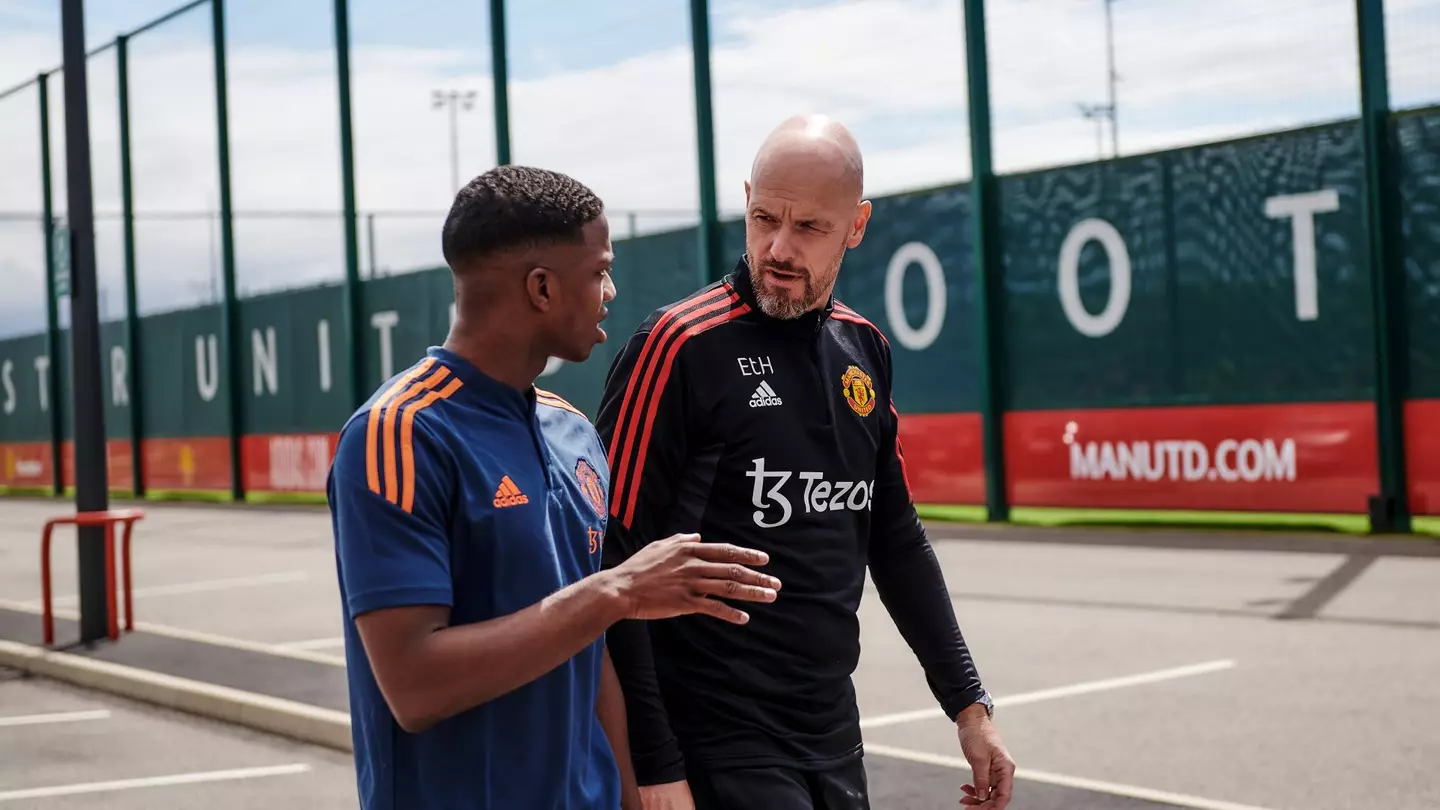 Tyrell Malacia and Erik ten Hag. (Man Utd)