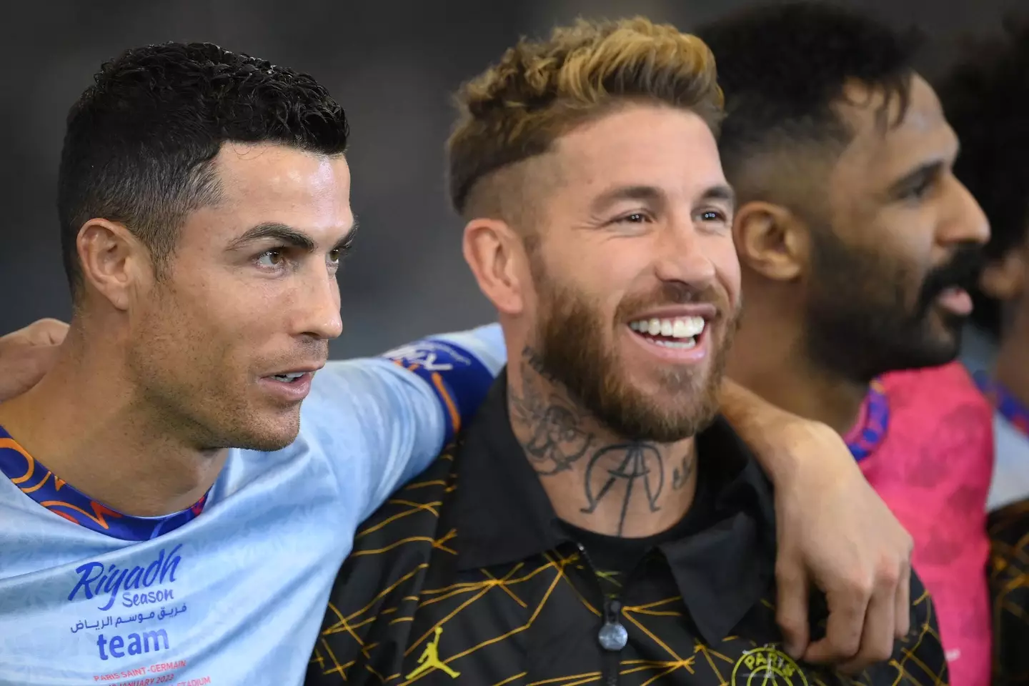 Cristiano Ronaldo and Sergio Ramos during the Riyadh All-Stars vs. Paris Saint-Germain clash. Image: Getty