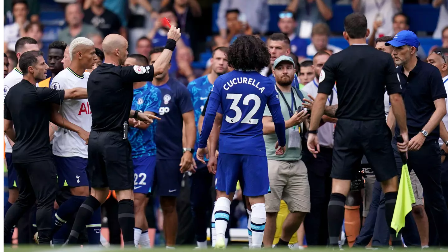 Tuchel picks up his red card after full time. Image: Alamy