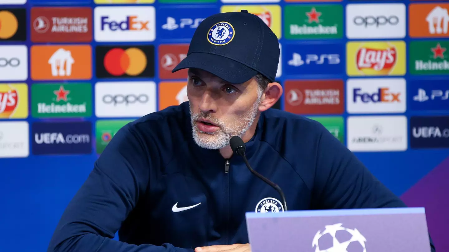 Thomas Tuchel speaking to the media after the loss against Dinamo Zagreb in his final Chelsea press conference. (Alamy)