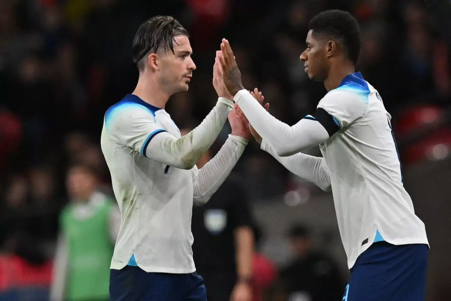 Jack Grealish and Marcus Rashford pictured during a friendly against Australia in 2023 (
