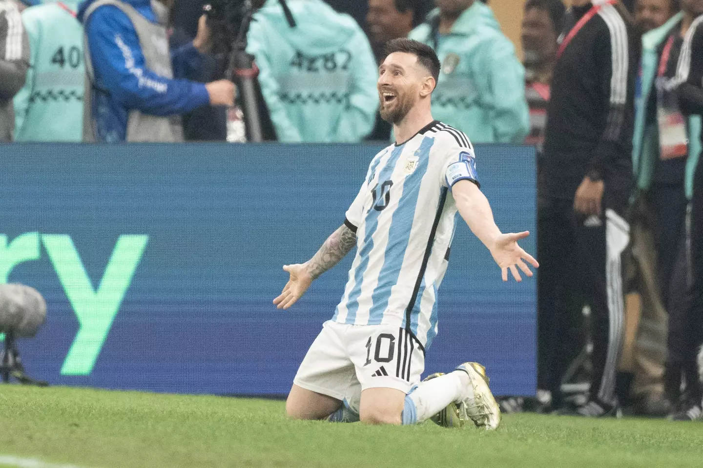 Messi celebrates winning the World Cup. Image: Alamy