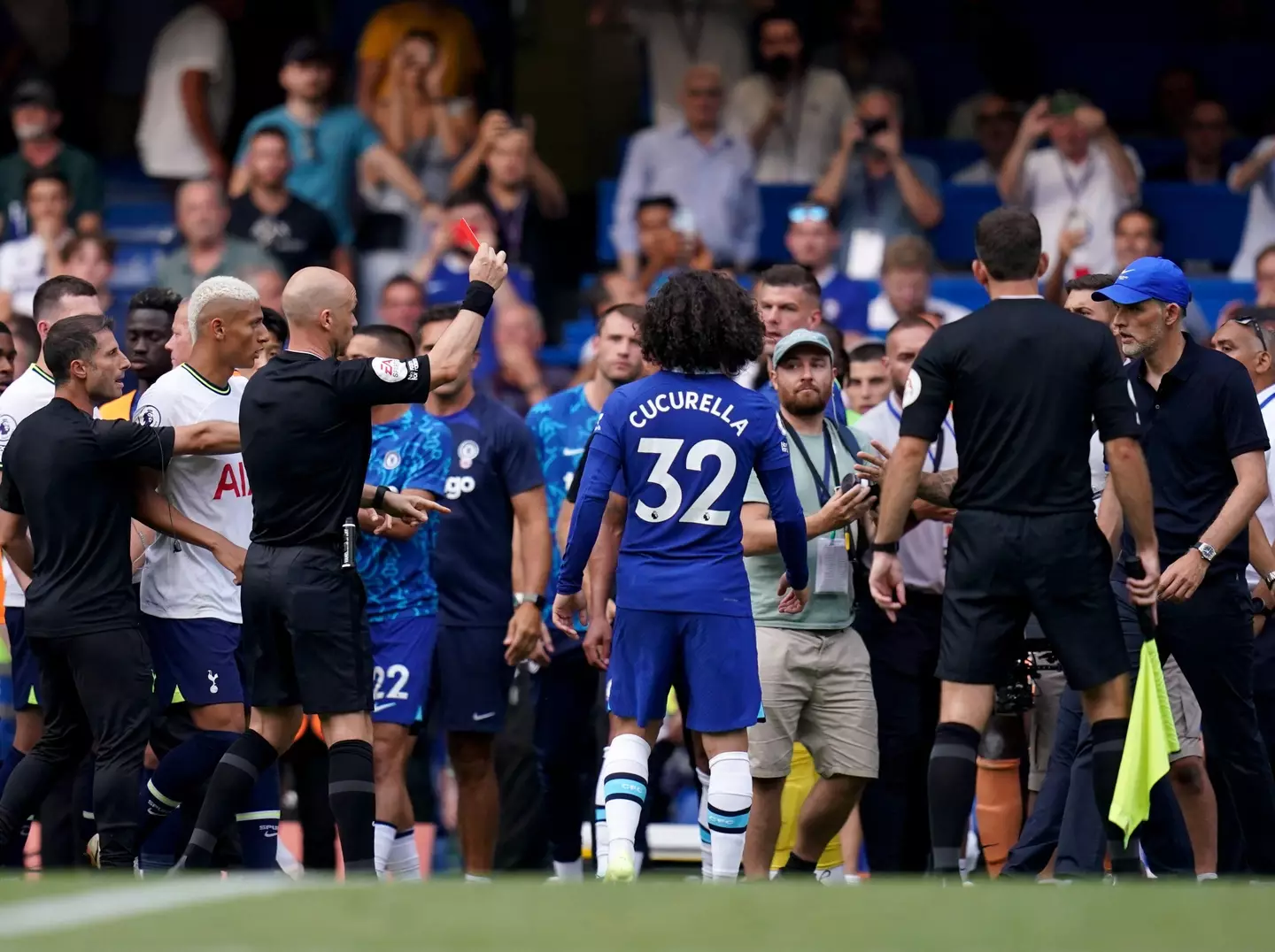 Tuchel picks up his red card after full time. Image: Alamy