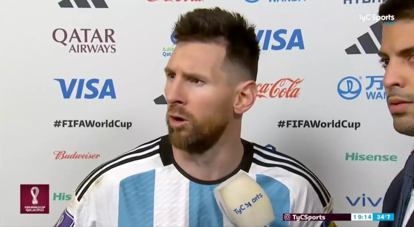 Argentina captain Lionel Messi, standing alongside reporter Esteban Edul, was not happy with Netherlands hero Wout Weghorst.