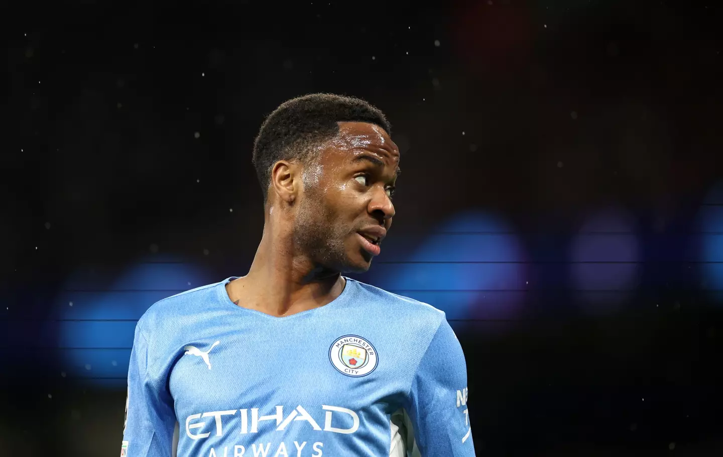 Raheem Sterling in action for Manchester City against Atletico Madrid at the Etihad Stadium. (Alamy)