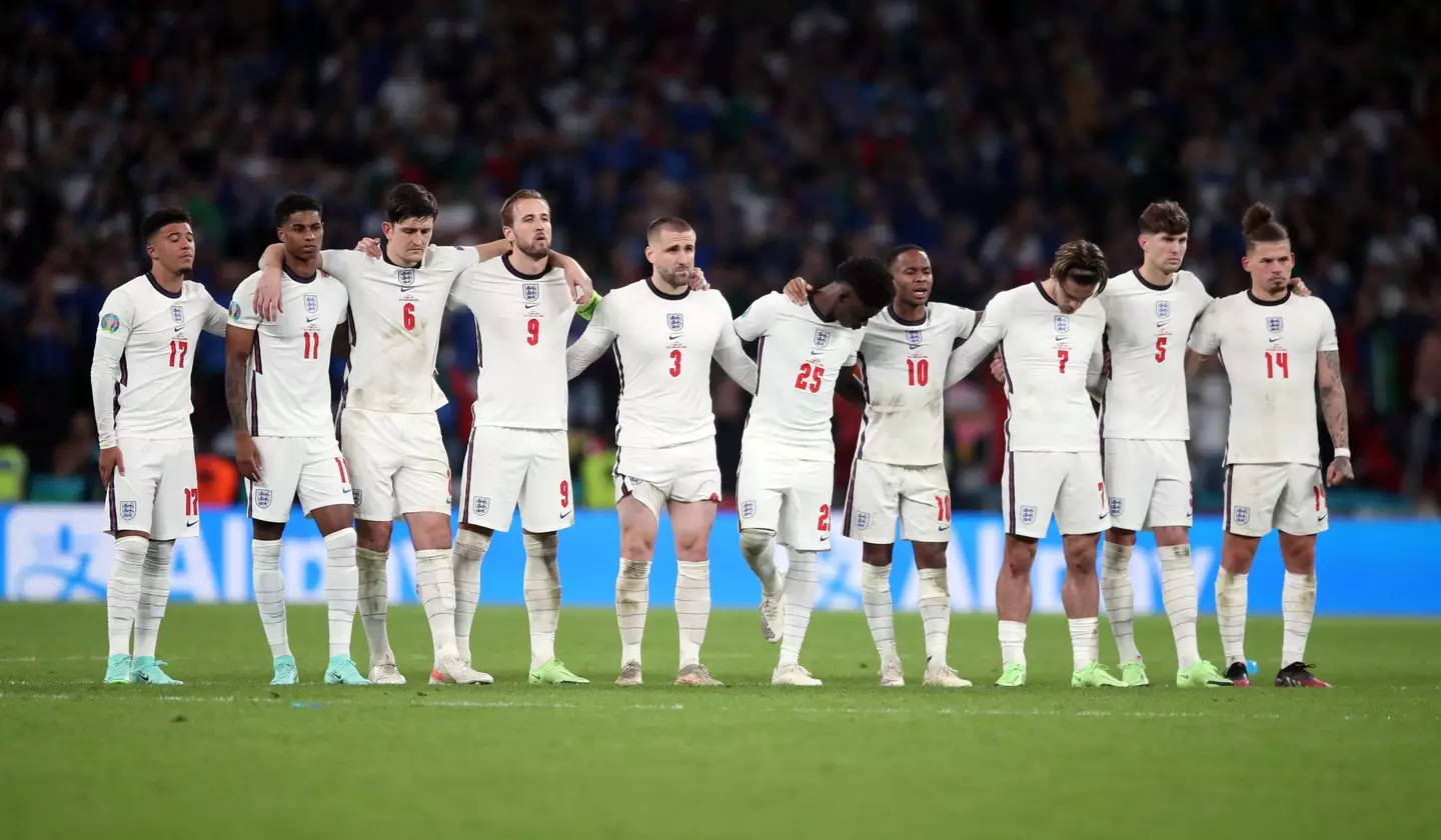 England players line up during the penalty shootout of the Euro 2020 final. Image: Alamy