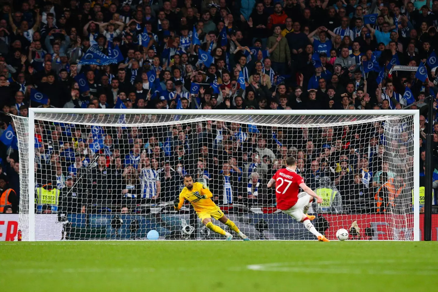 Wout Weghorst puts his penalty away. Image: Alamy