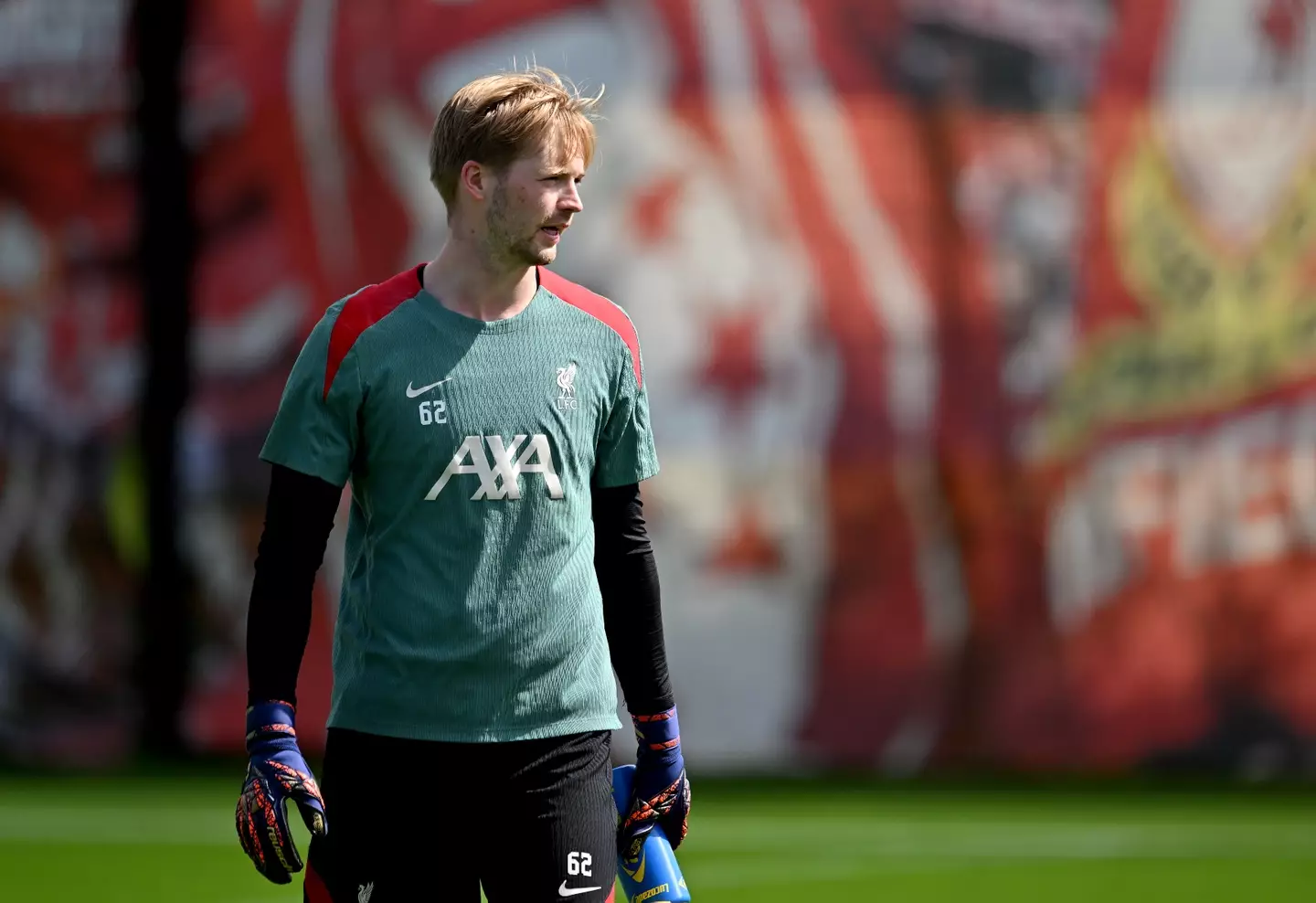 Caoimhin Kelleher during a Liverpool training session. Image: Getty
