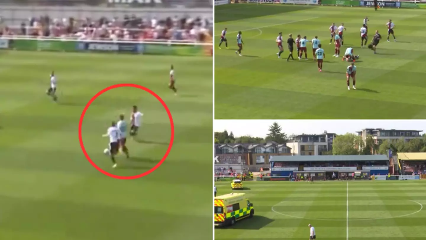 National League game suspended for an hour as player suffers horror injury from 'worst tackle ever seen'