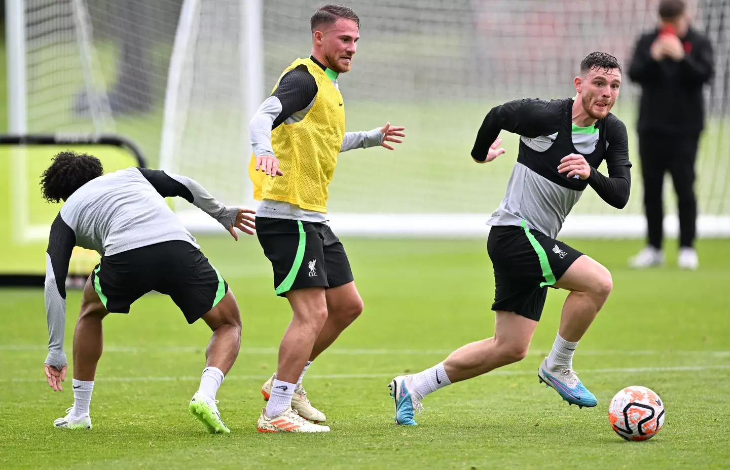 Alexis Mac Allister during a Liverpool training session. Image: Getty