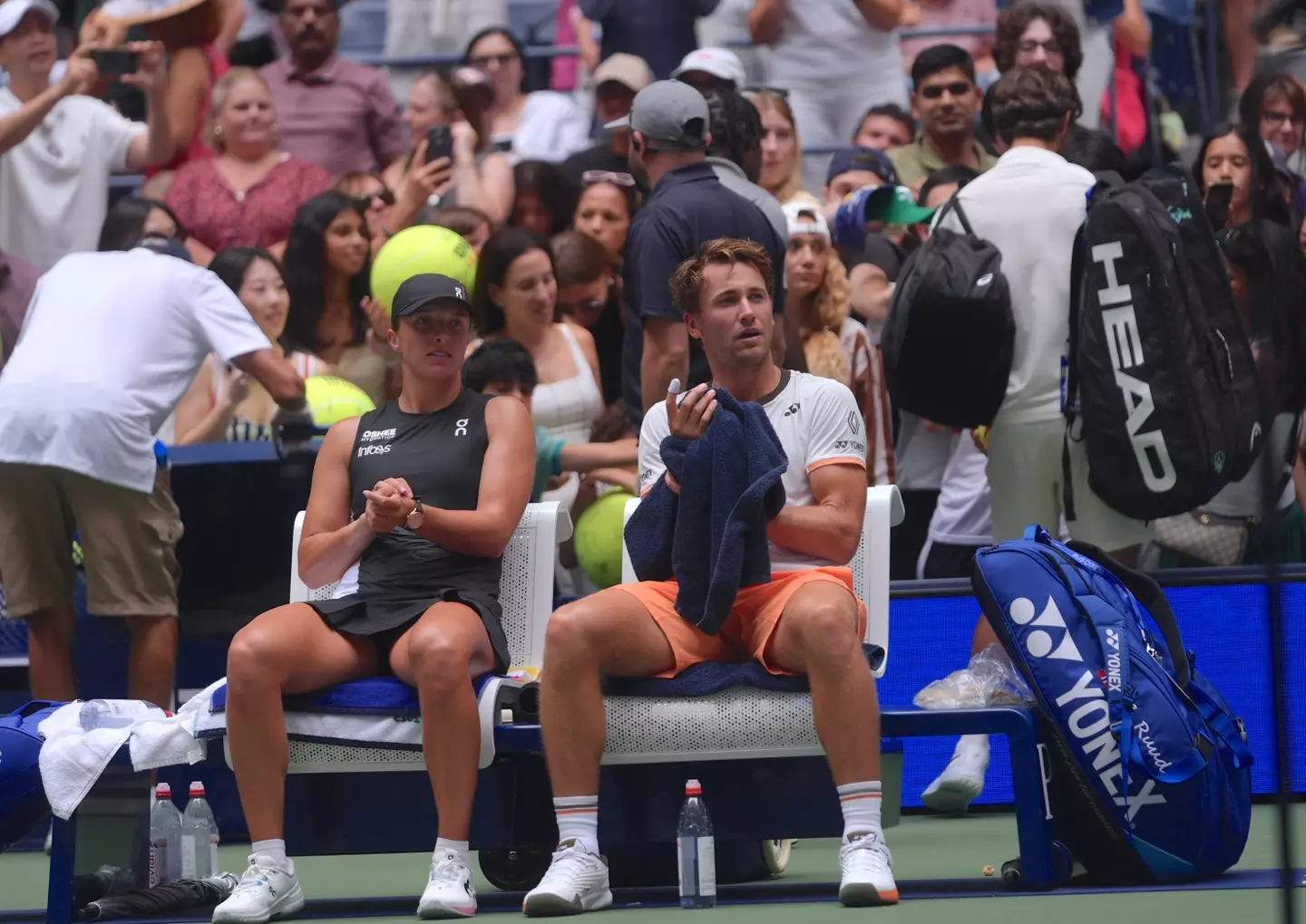 Iga Swiatek and Casper Ruud are one game away from the US Open mixed double final. Image: Getty