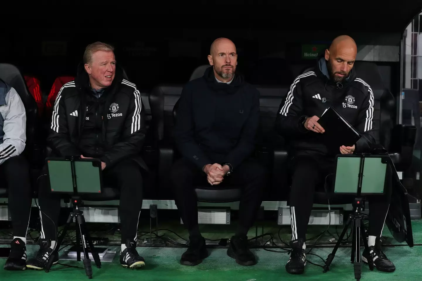 Van der Gaag (right) is an ever-present on the Man United bench, providing analysis in-game for ten Hag. (Image