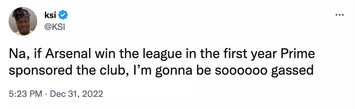 Prime also sponsor Arsenal, who KSI supports. (Image