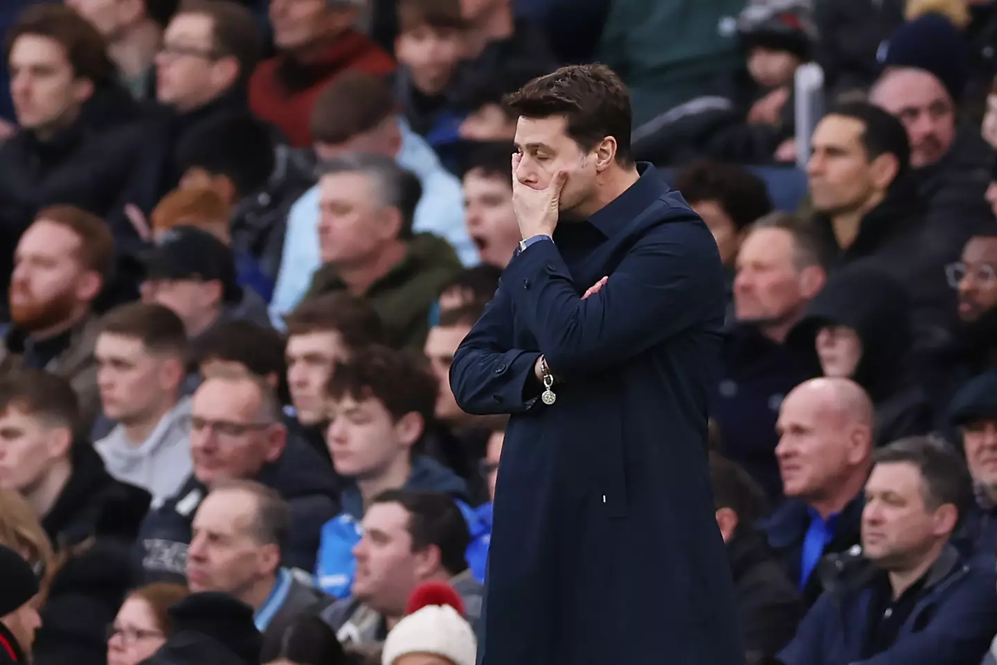 Mauricio Pochettino cuts a dejected figure on the touchline. Image: Getty