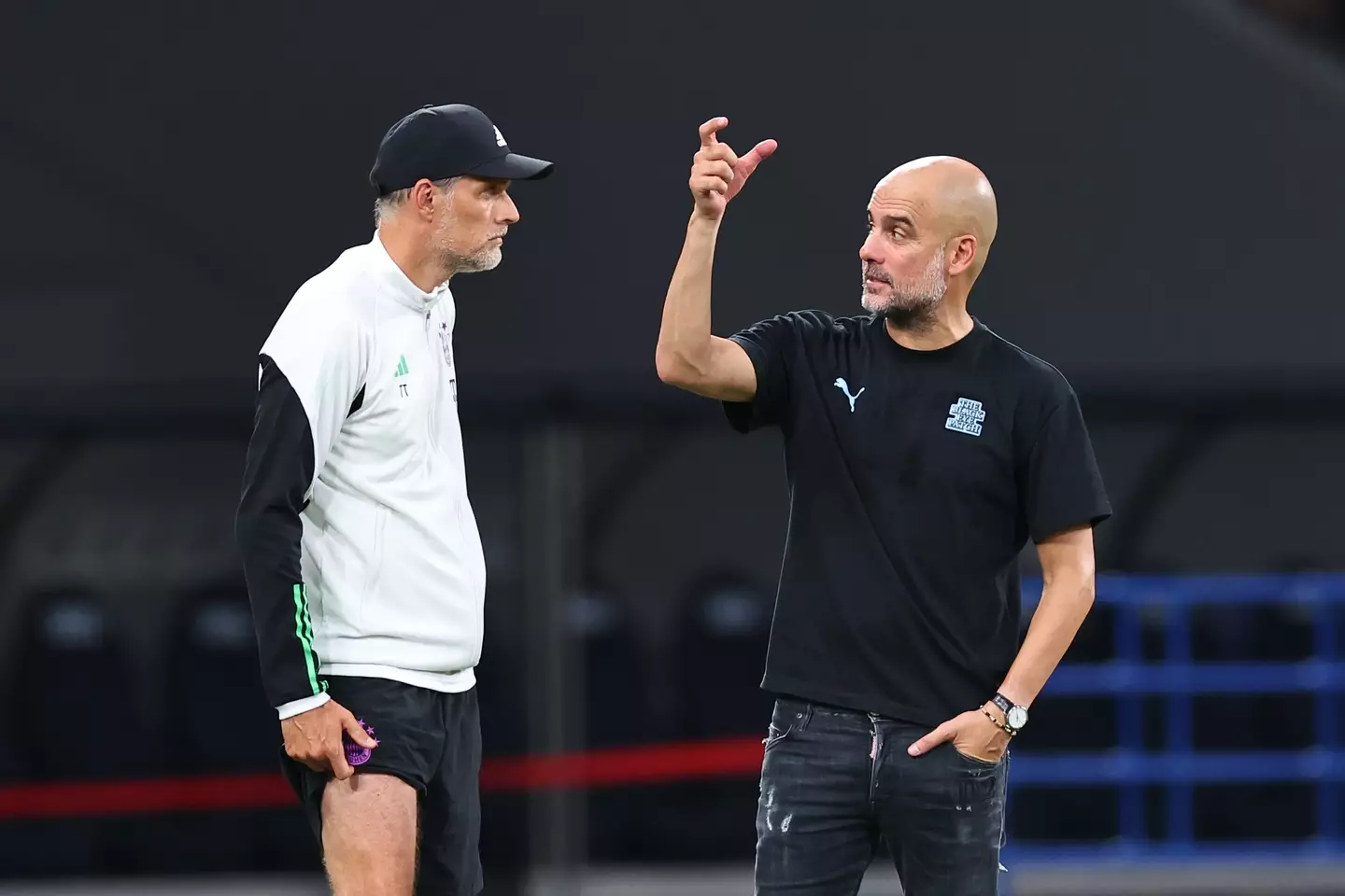 Tuchel in conversation with Pep Guardiola during pre-season. (Image