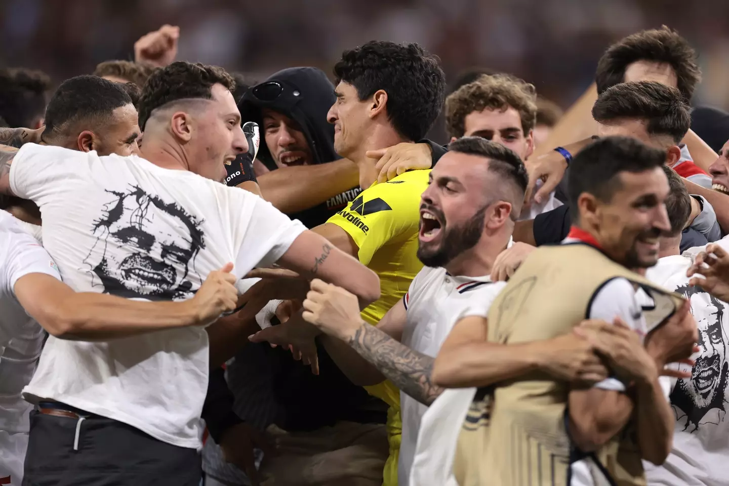 Sevilla players celebrate their Europa League victory