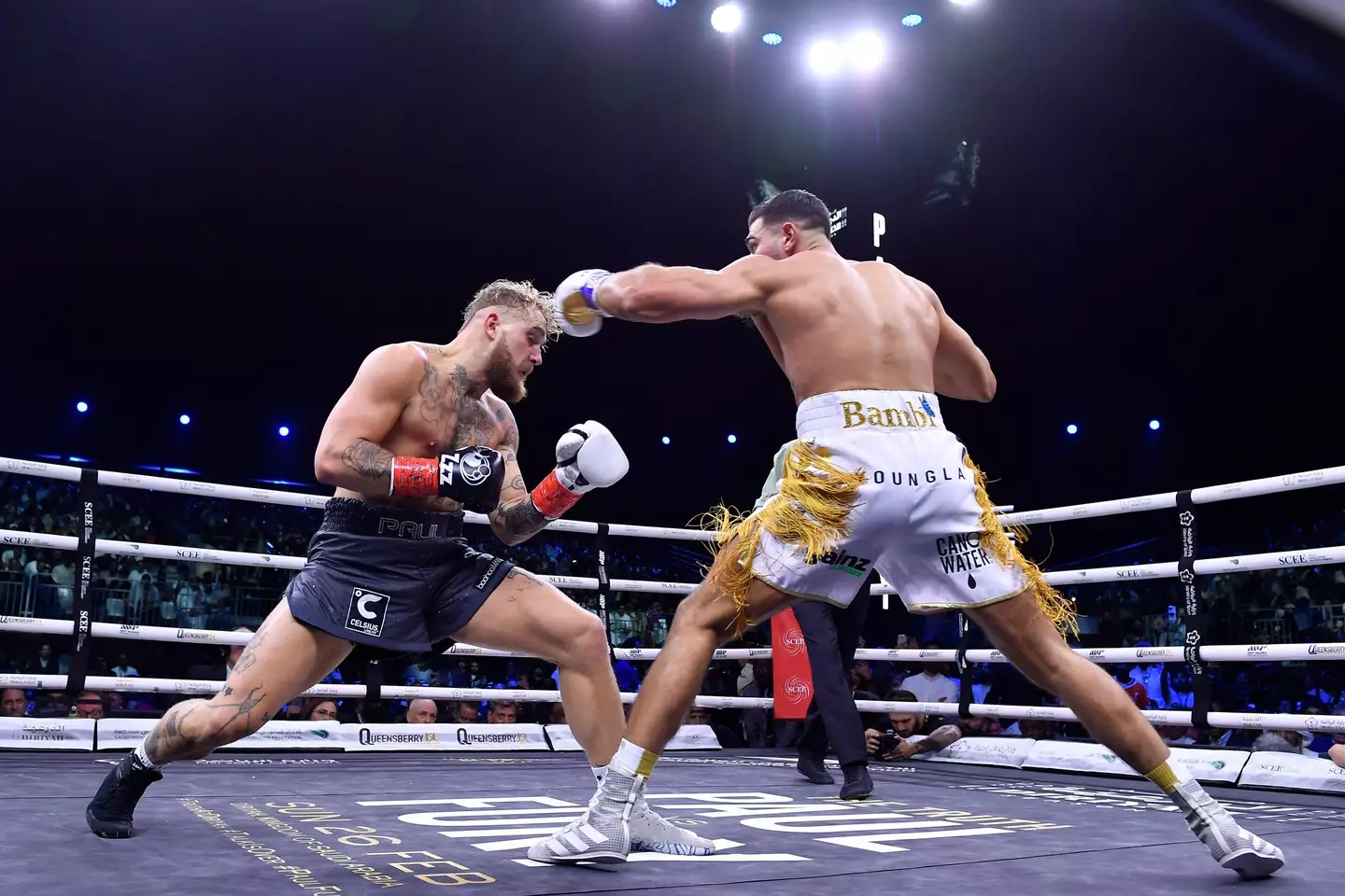 Jake Paul during his bout against Tommy Fury. Image: Alamy