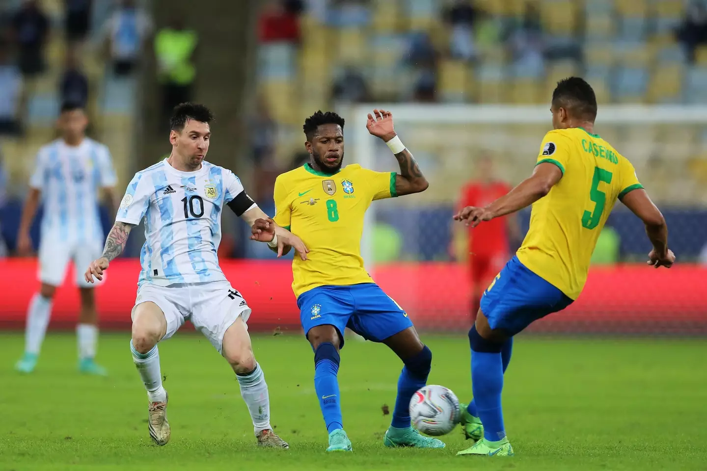 Fred and Casemiro for Brazil against Lionel Messi and Argentina (Alamy)