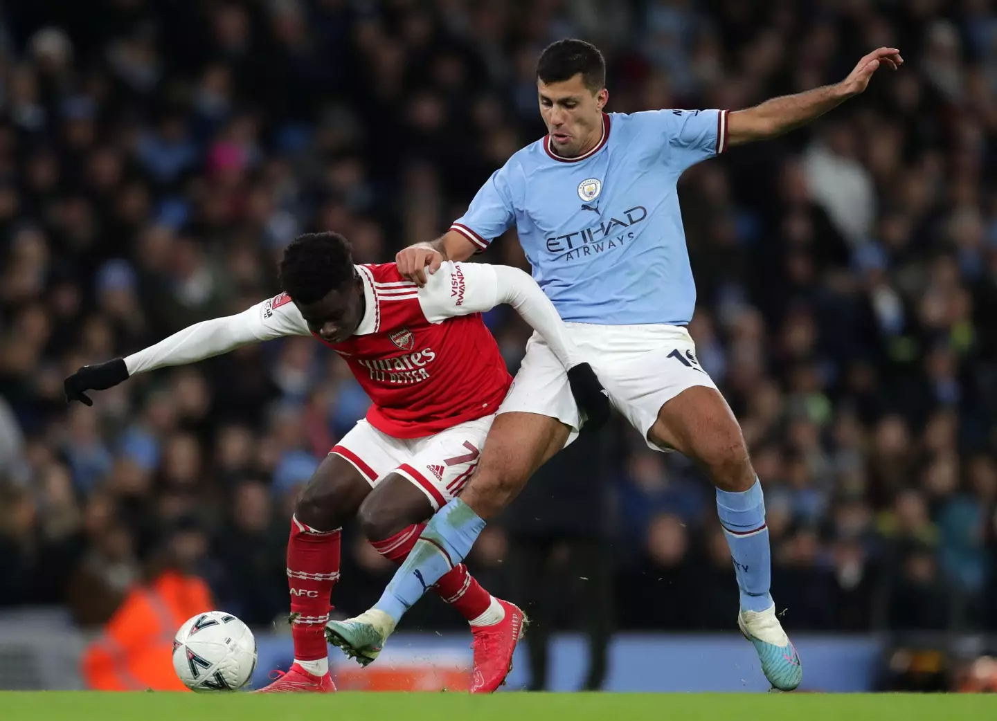 Bukayo Saka in action for Arsenal against Manchester City. Image: Alamy 