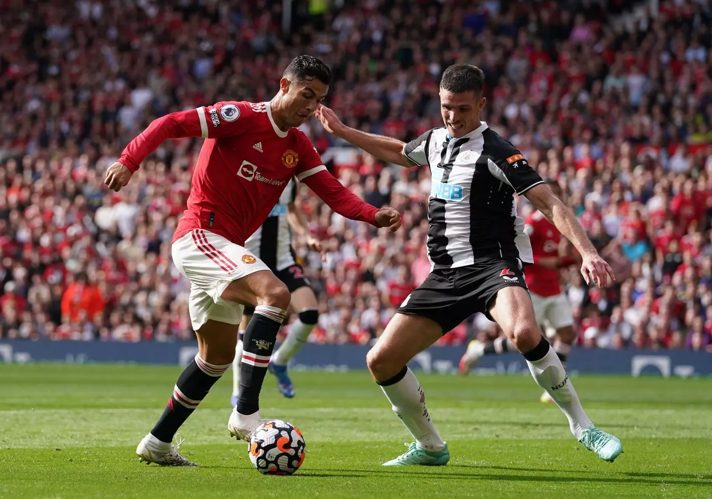 Ronaldo scored two goals against Newcastle on his second debut for Manchester United