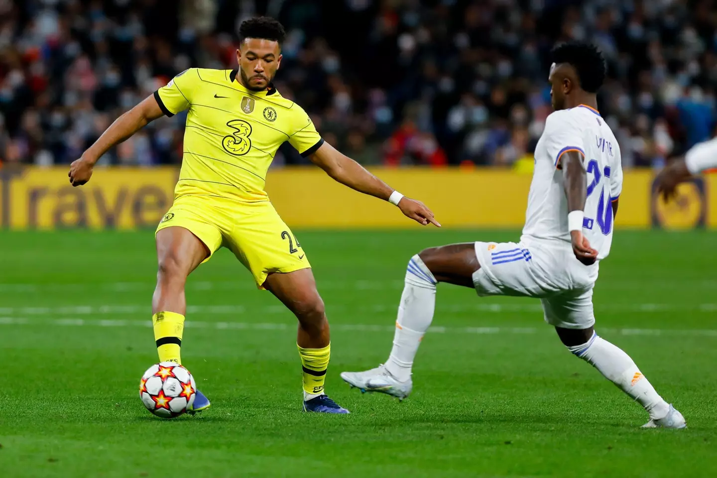 James and Vinicius Jr went head-to-head at the Bernabeu (Image: PA)