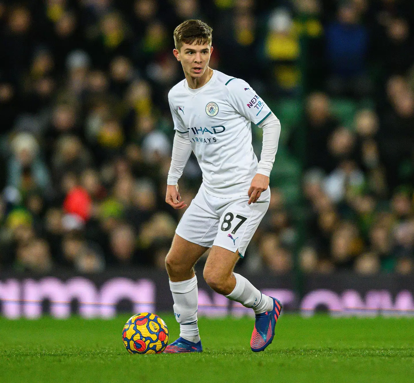 James McAtee in Premier League action for Manchester City. Mark Pain / Alamy