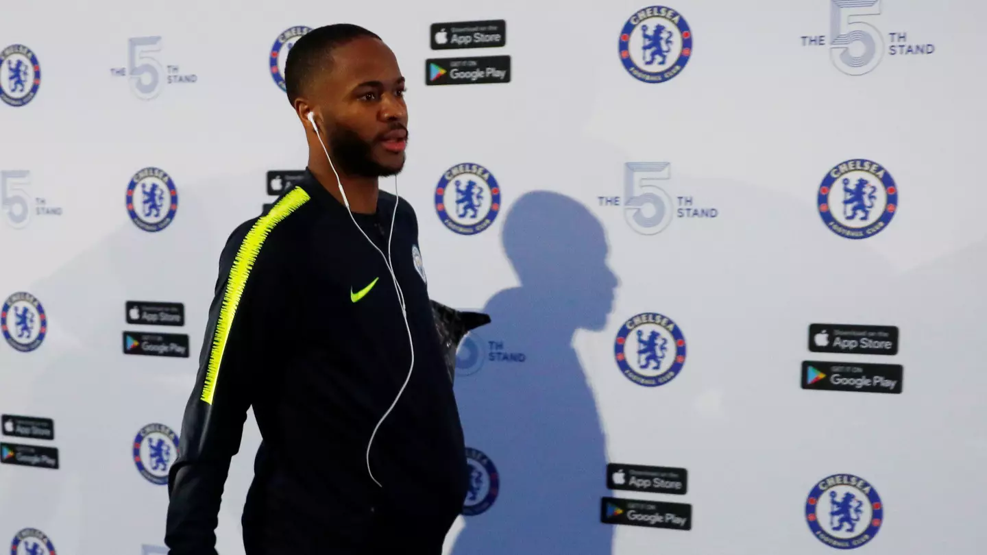 Raheem Sterling arriving at Chelsea's Stamford Bridge.