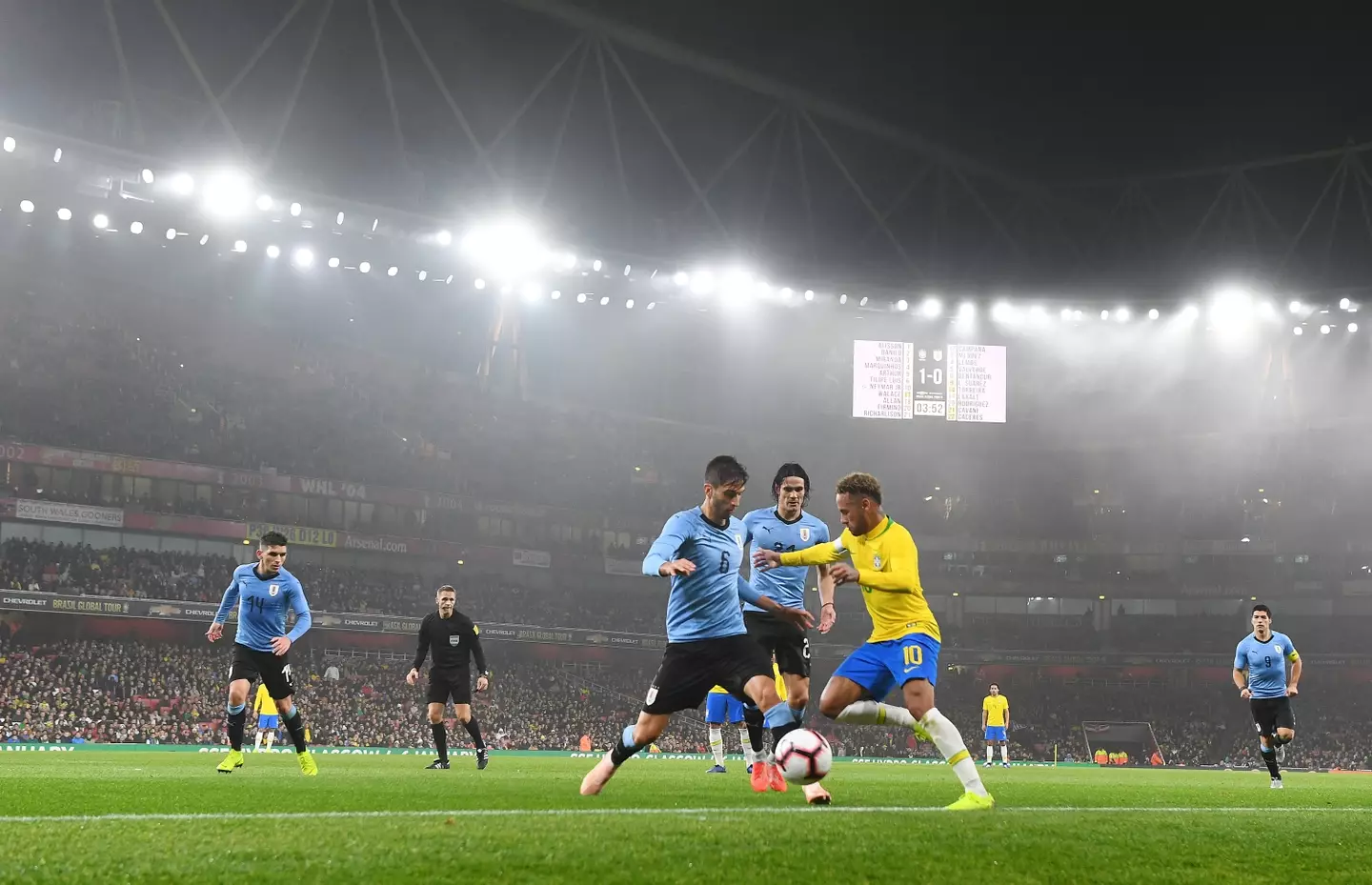 Neymar in action for Brazil at Arsenal's Emirates stadium. Image: Getty