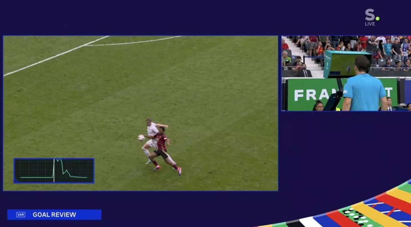 The new technology at Euro 2024 showed Openda handled the ball (ITV)