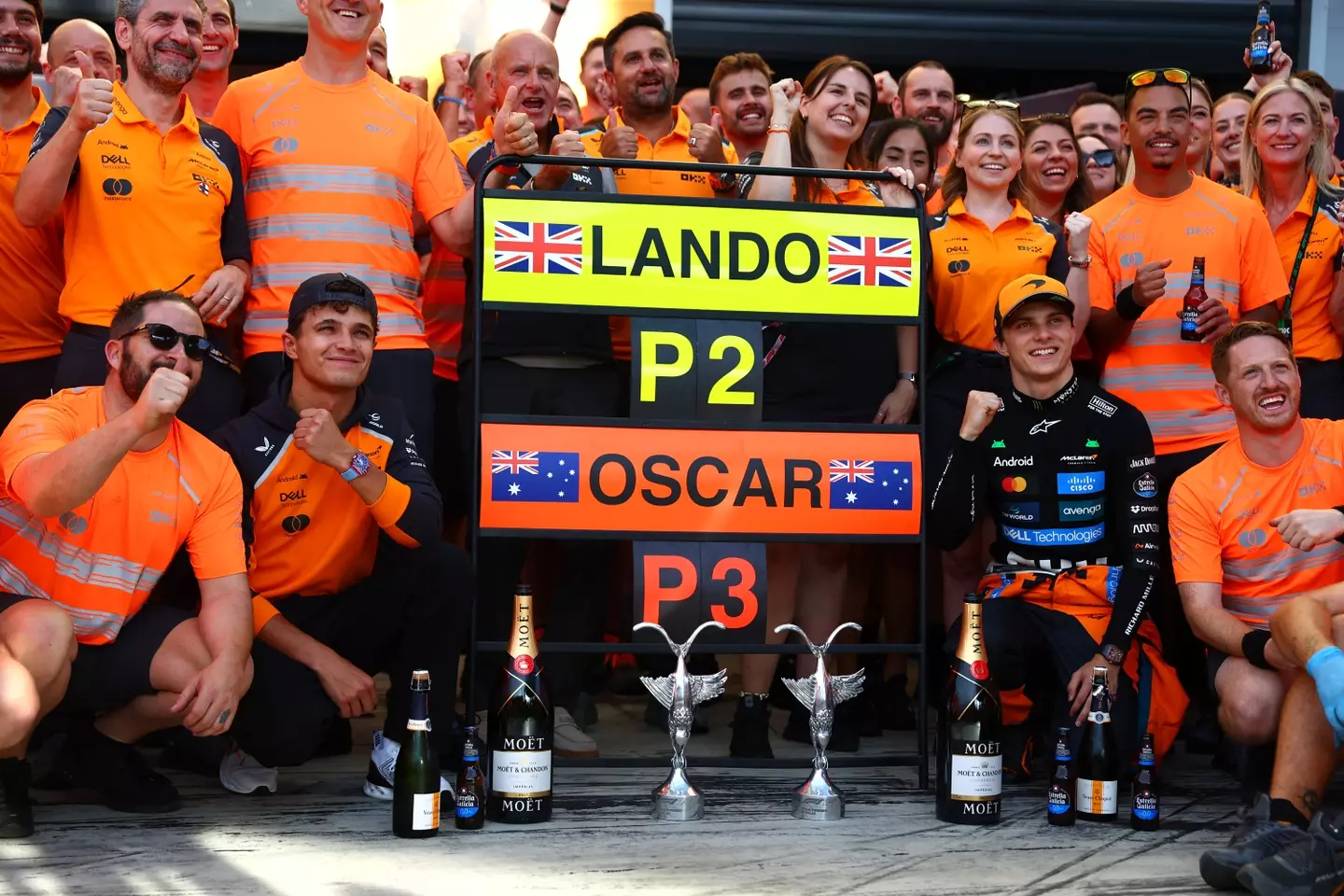 McLaren celebrate with Lando Norris and Oscar Piastri (Image: Joe Portlock / Stringer via Getty)