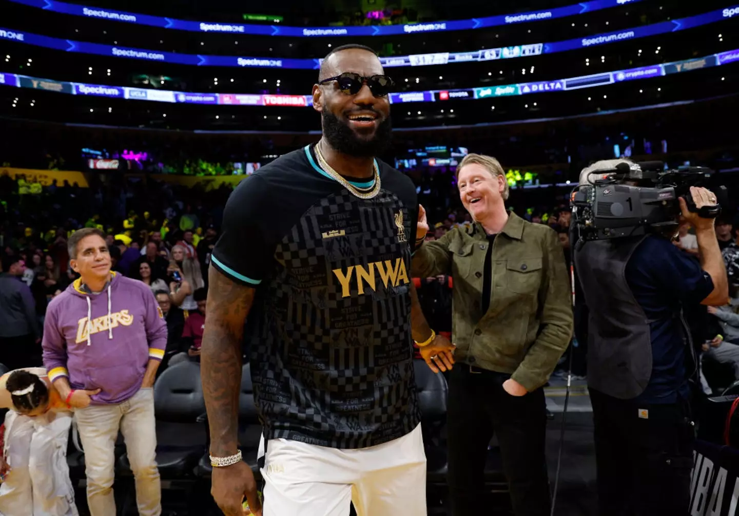 LeBron James wore his Liverpool collaboration shirt to an LA Lakers match in March. (Image: Getty)