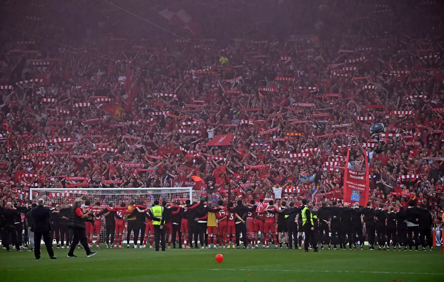 Liverpool celebrate sealing the Premier League title at Anfield (Image: Getty)