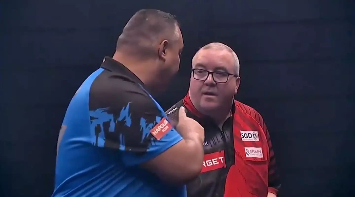 Wattimena confronted Bunting after their match at the Belgian Open. Image credit: PDC