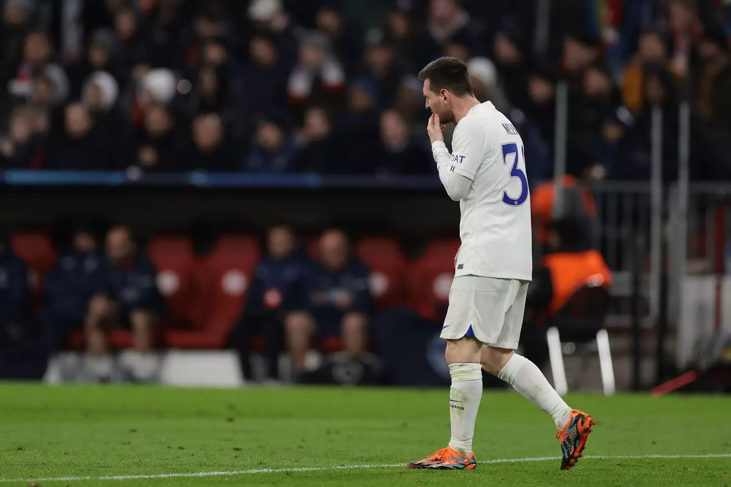 Lionel Messi cuts a dejected figure against Bayern Munich. Image: Alamy