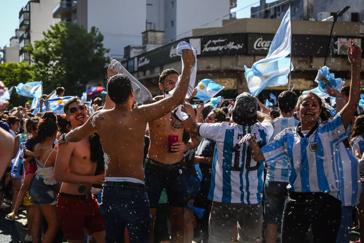 Argentina fans celebrate their country's World Cup victory.